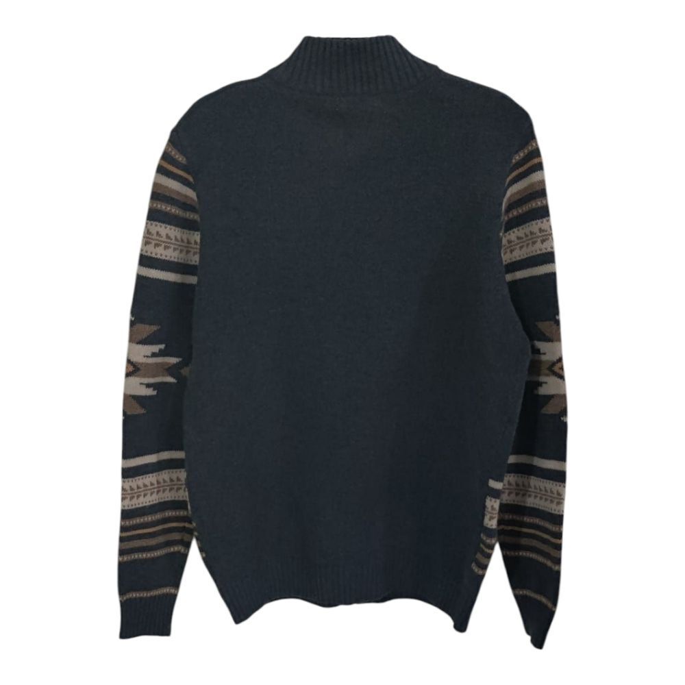 NWT Frye Navy and Tan Patterned Zip-Up Sweater Size M - Picture 2 of 7
